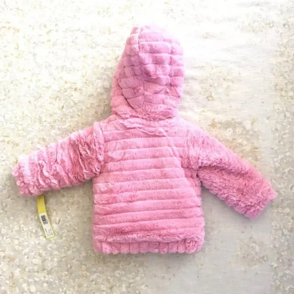 NWT Catherine Malandrino Baby Girl 12M Hooded Faux Fur Jacket Coat Pink J1CM835H - Picture 2 of 7